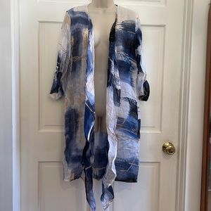 Nic + Zoe linen blue white and beige kimono or coverup.  XXL. NWT